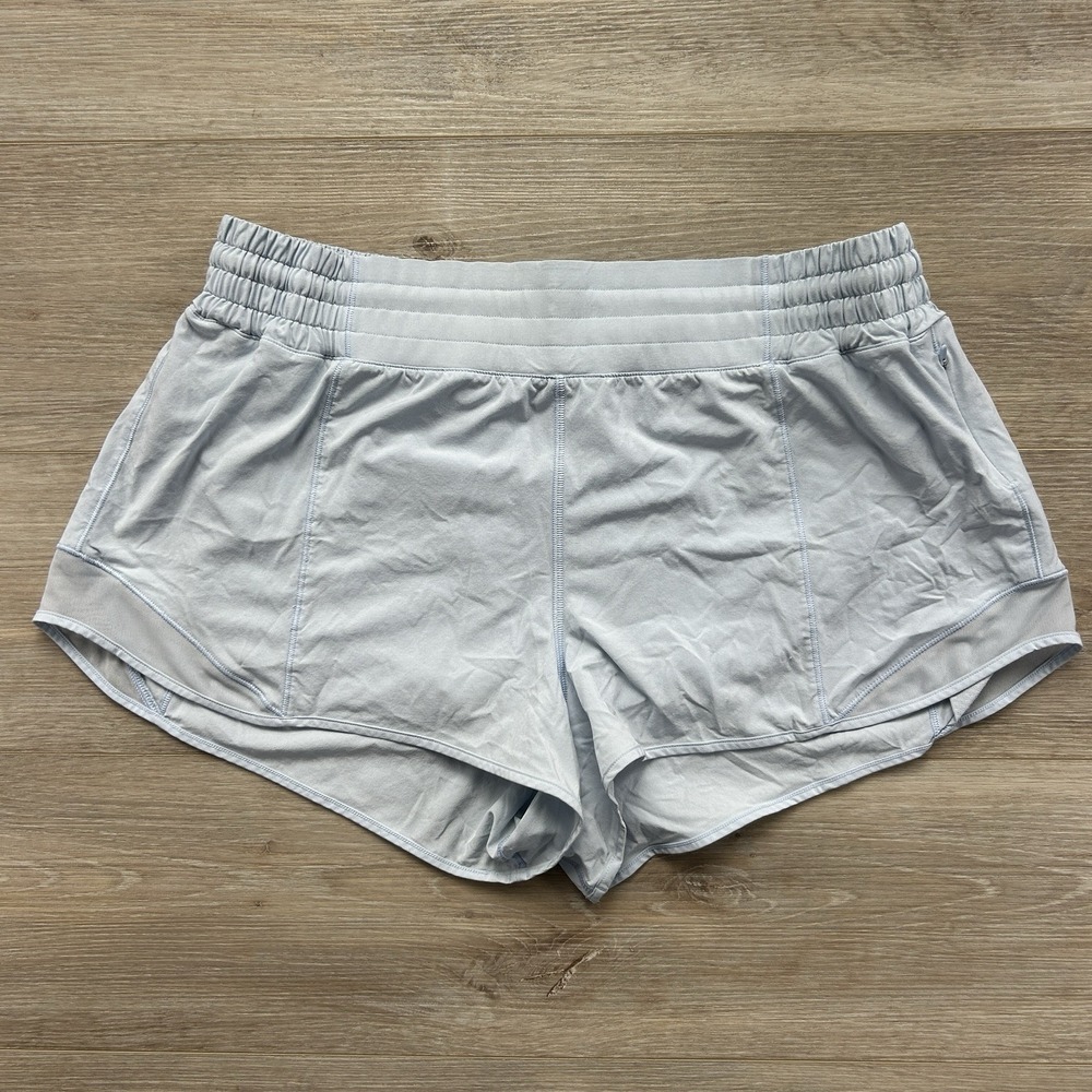 Lululemon Size 14 Hotty Hot High-Rise Lined Blue Linen 2.5" Women's Shorts